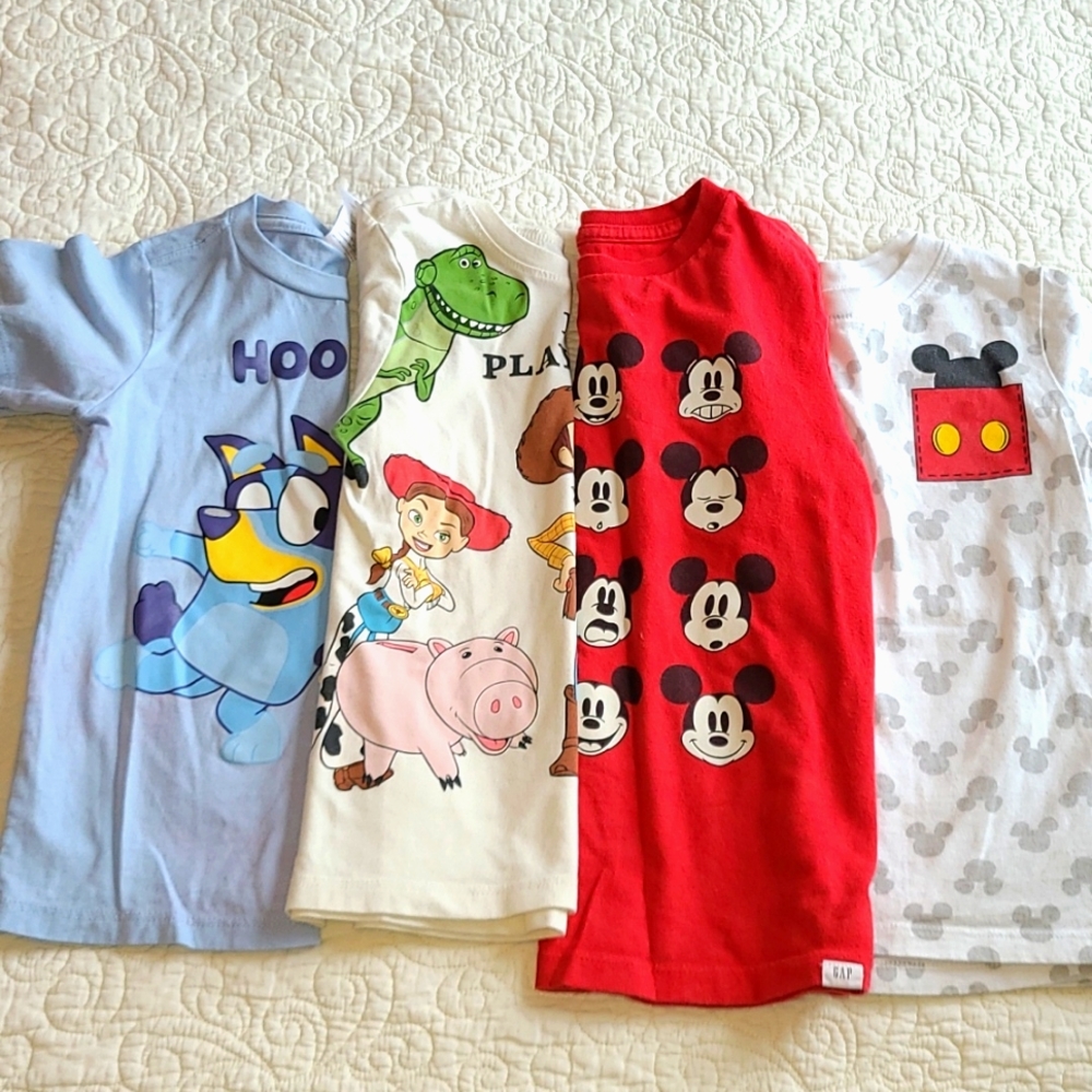 4 dinsey tees-MICKEY, TOY STORY, BLUEY-kids short sleeve-DISNEY TOPS